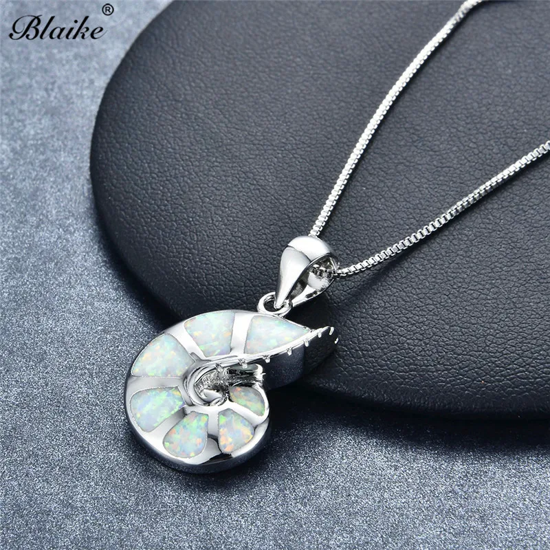 Blaike Personality Conch Green/Orange/Purple/White Fire Opal Pendant Necklaces for Women Silver Color Jewelry gift | Украшения и