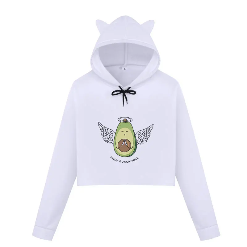 Vegan авокадо мультфильм печати пот Femme Harajuku Kawaii милый укороченный топ толстовки Kpop мода с длинным рукавом укороченные свитшоты для женщин