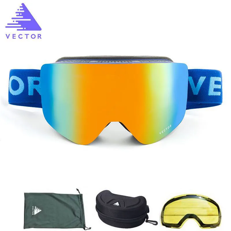 Dark Bule Set Мужские зимние лыжные очки с UV400, противотуманные двойные линзы, большие сферические очки, женские зимние лыжные очки для сноуборда+ желтые линзы в комплекте - Цвет: Dark Bule Set