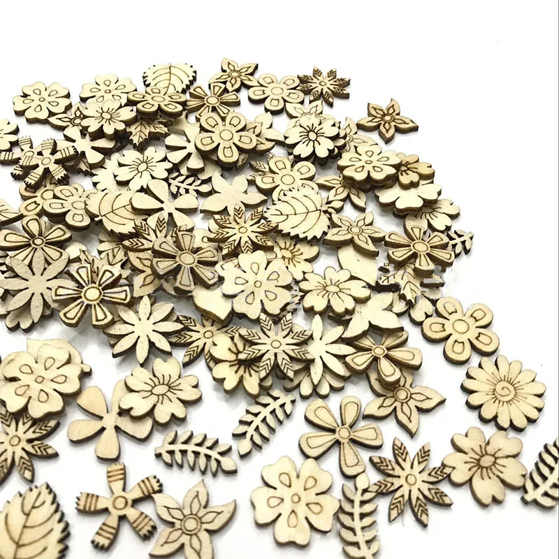 100 шт. лазерная резка дерева цветка и листьев украшенные деревянная форма craft