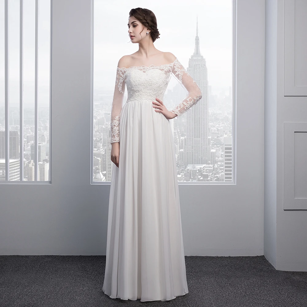 Wejanedress 2017 цвета слоновой кости Длинные рукава торжественные платья с открытыми