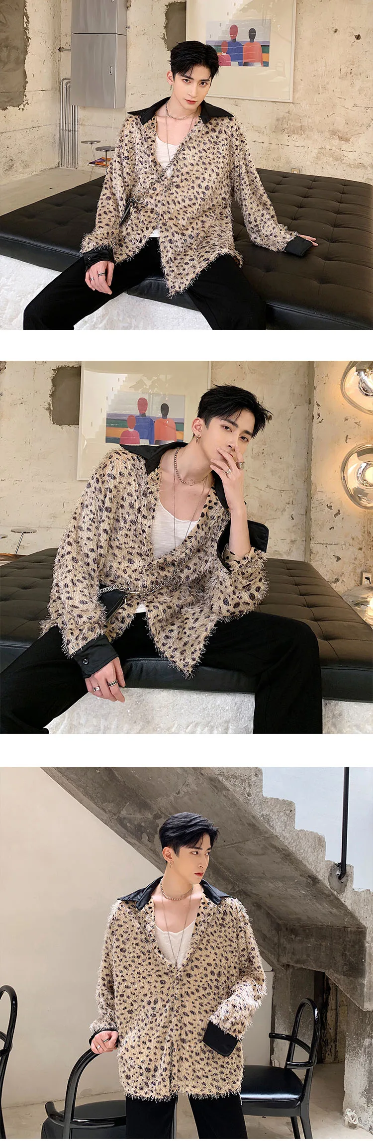 Men Fashion Polka Dot Leopard Tassels Long Sleeve Oversize Casual Shirt Cardigan Male Women Streetwear Hip Hop Loose Shirts Coat