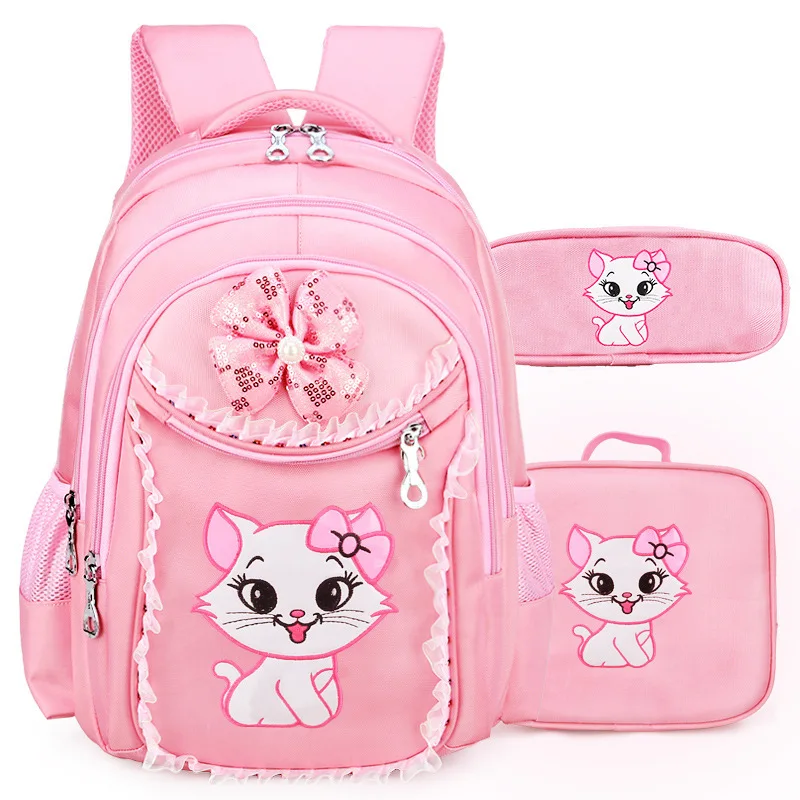 

Primary School Backpack Portfolio School Bags For Girls Sweet Cute Cartoon Princess Cat Children Backpack Kids Bags Lace Bookbag