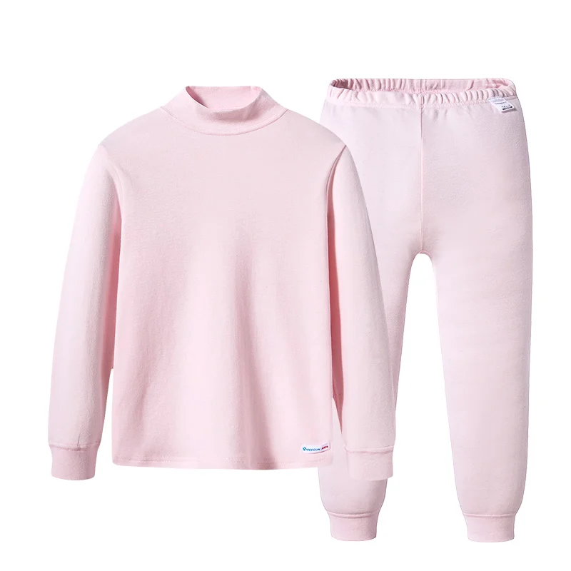 Light pink THREEGUN KIDS длинное термобелье; Детские Зимние хлопковые мягкие подштанники для мальчиков и девочек; одежда для сна с высоким воротом - Цвет: Light pink