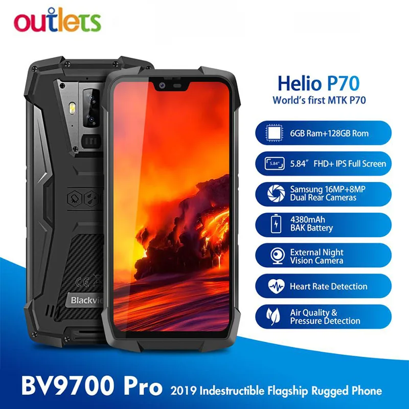 Смартфон Blackview BV9700 Pro Helio P70 6 + 128 ГБ Android 9 0 16 8 Мп двойная камера ночного видения IP68