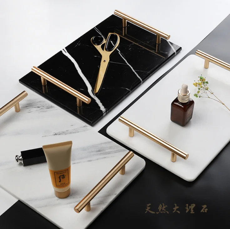 Natural Marble Ceramic Tray Home Storage Trays Decorative Display Trays Light Luxury Cosmetics Jewelry Plate Food Tray