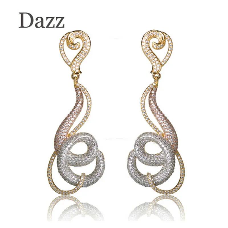 Dazz Роскошные блестящие геометрические серьги с подвеской для женщин, крученые украшения для свадебной вечеринки, полностью стерео циркониевые серьги в нигерийском стиле