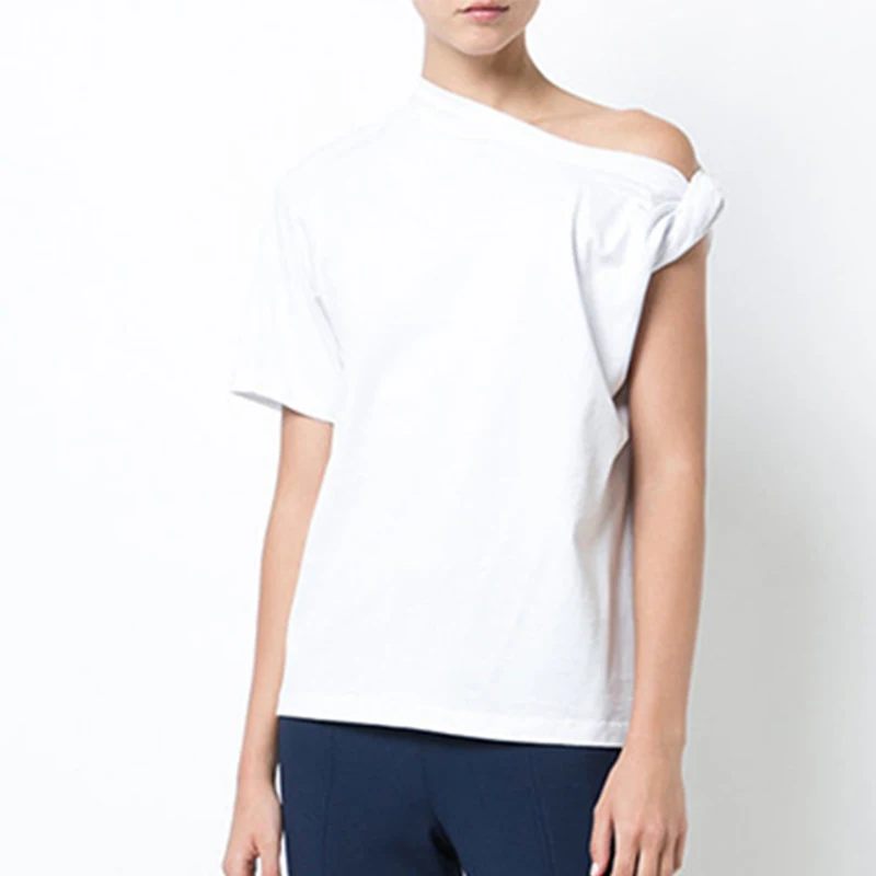 Женская Асимметричная футболка с коротким рукавом черная или белая косым