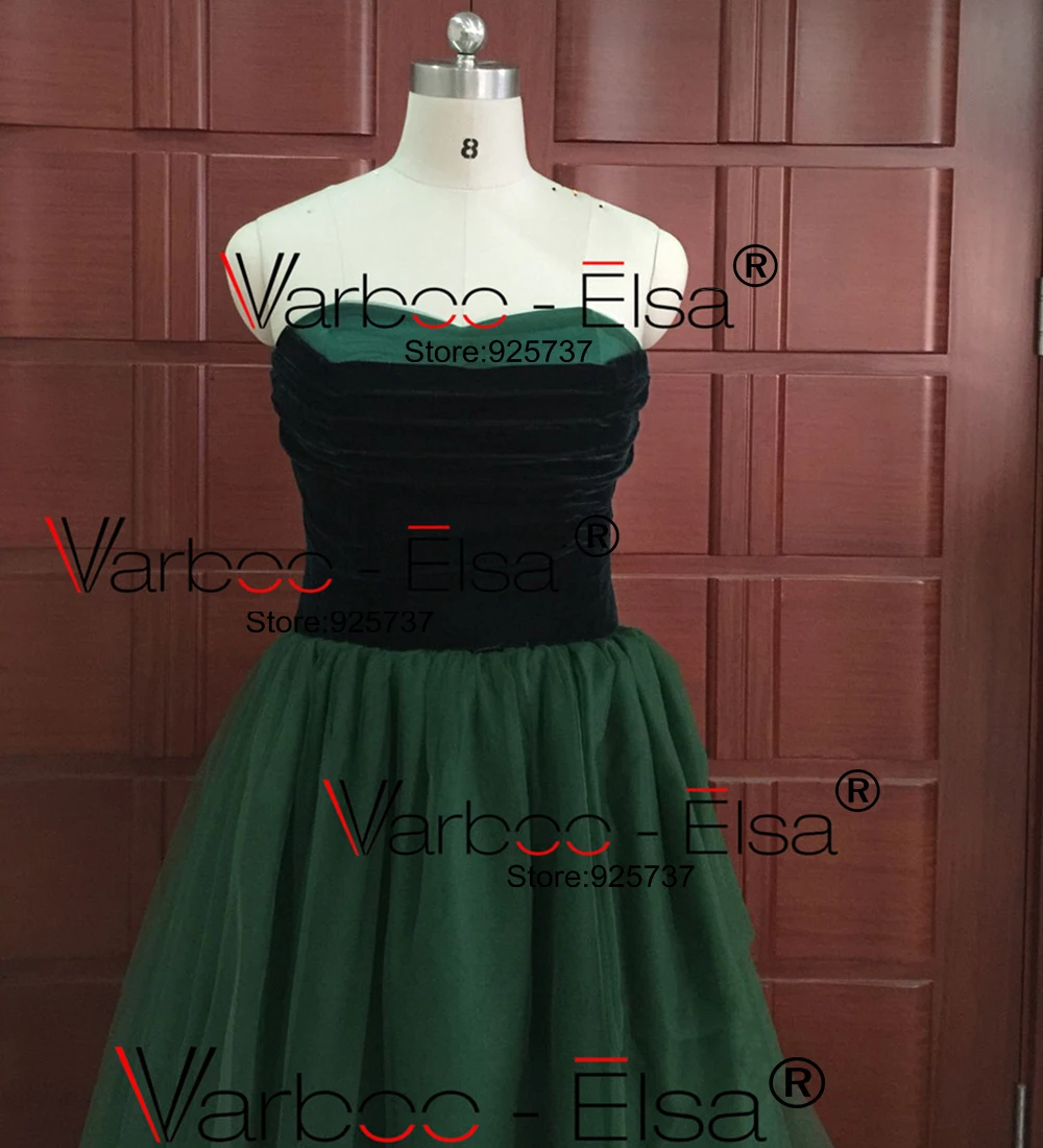 Женское платье для выпускного вечера длинное черно темно зеленое без бретелек