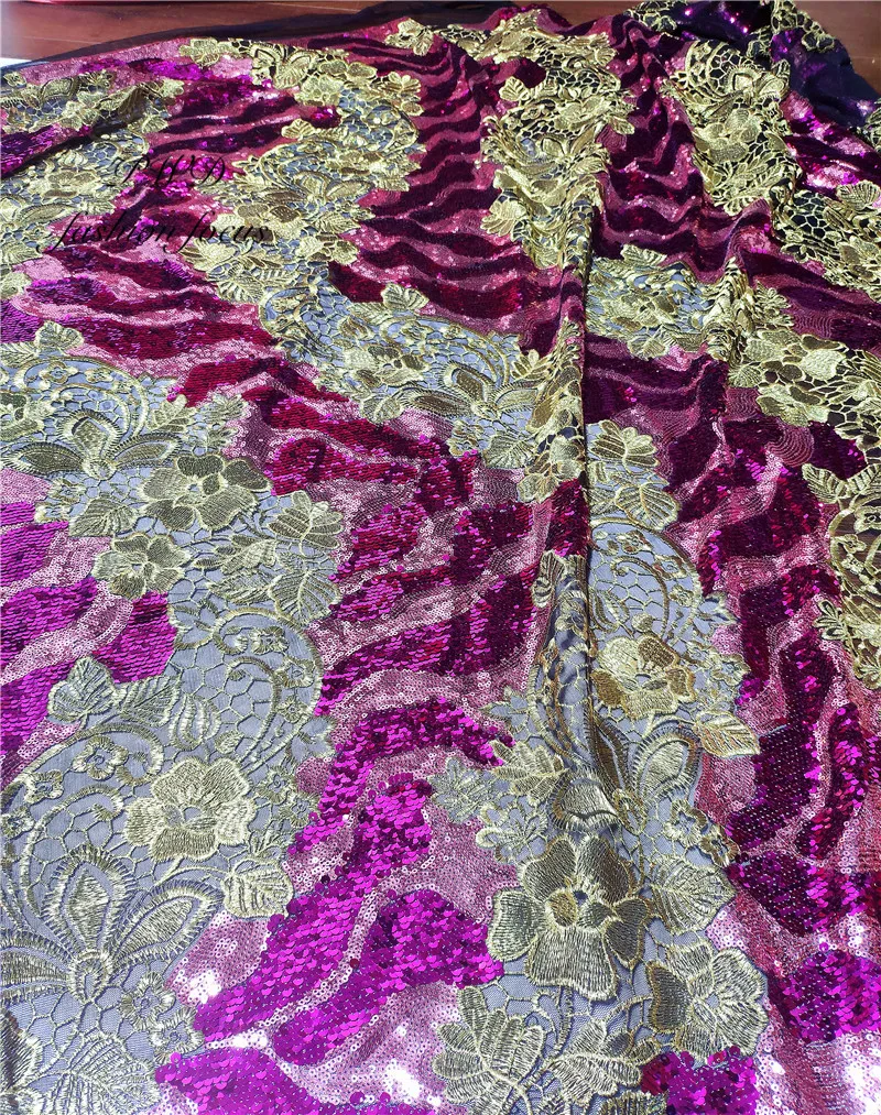 

2019 high quality sequence French Nigerian sequins net lace,African tulle mesh sequence lace fabric for dress 5yards/lot
