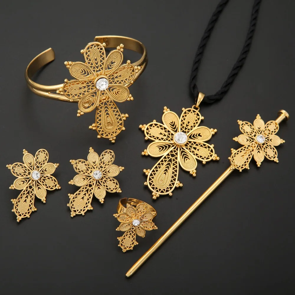 Новинка набор ювелирных украшений с эфиопским крестом модные наборы золотого