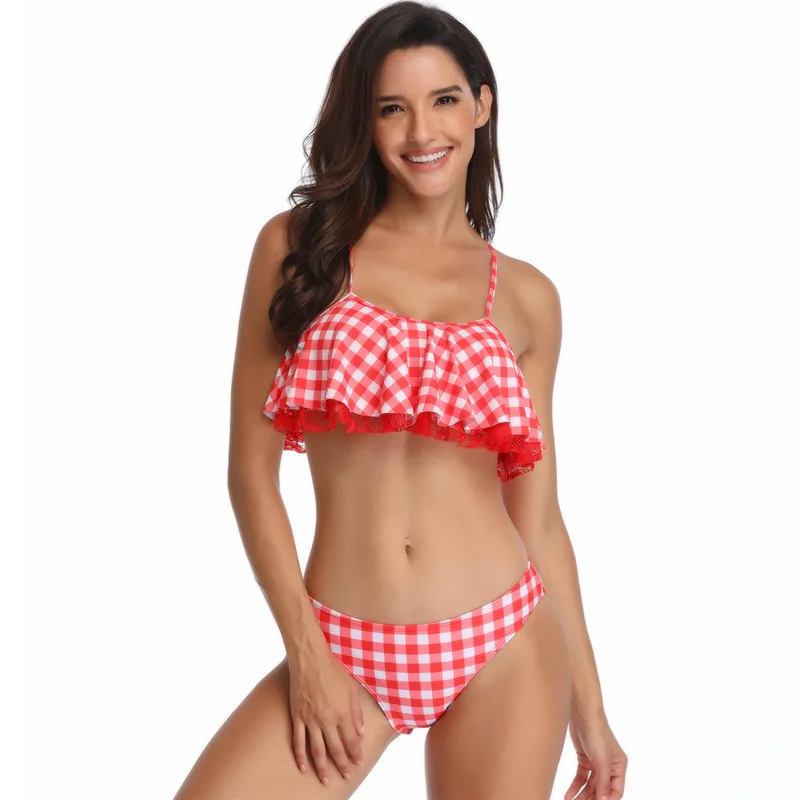 Женский сексуальный бикини купальный костюм в клетку для детей семейный мамы и