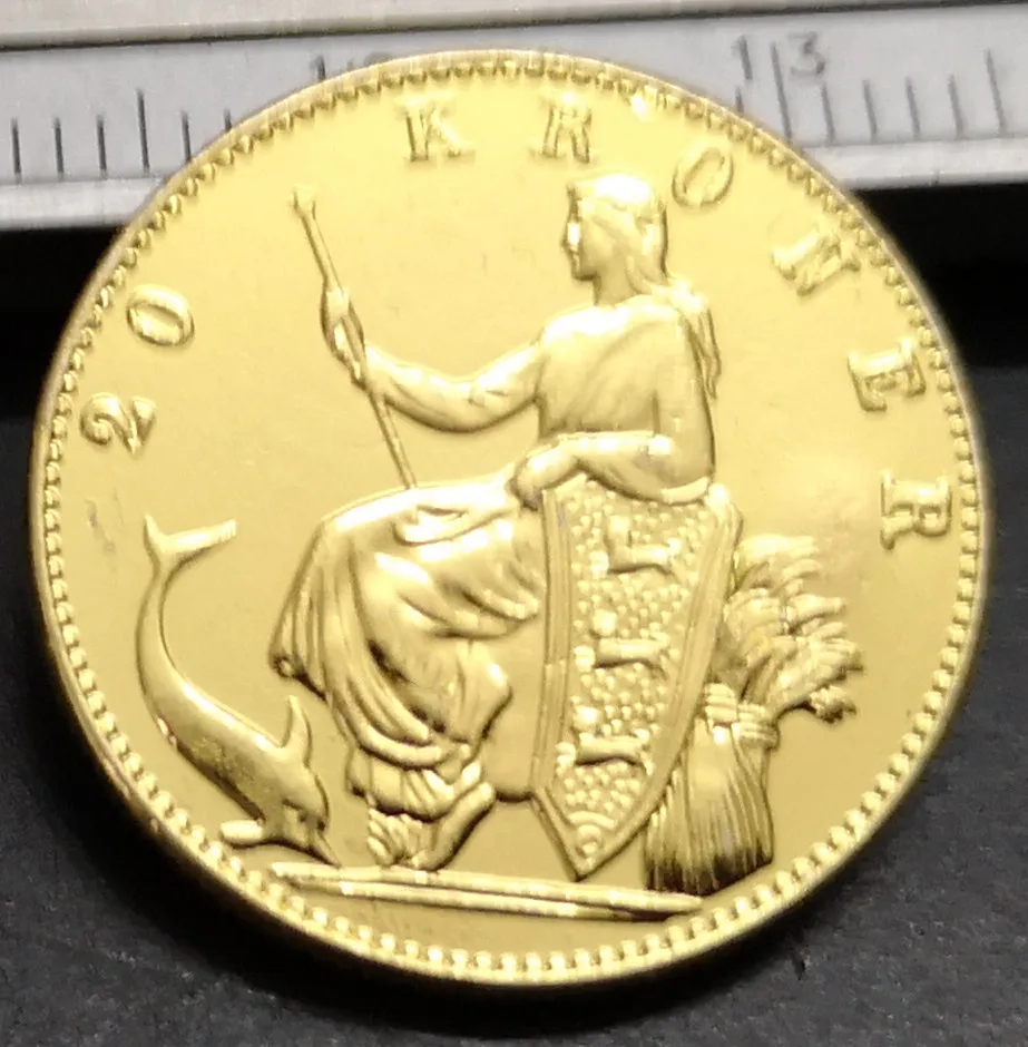 1873 Дания 20 kroner 22K позолоченная копировальная монета (тип 2)|Безвалютные монеты| |