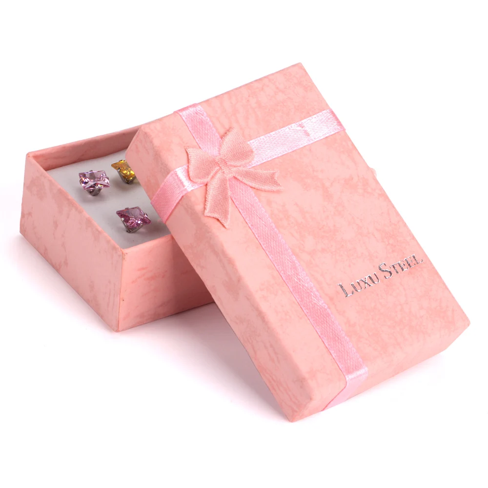 Серьги-гвоздики LUXUKISSKIDS 6 пар/кор. CZ из нержавеющей стали квадратный Пирсинг 3/5/7 мм