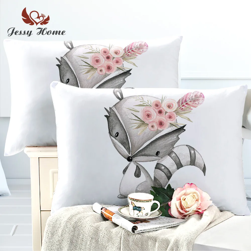 white pillow case 2 шт наволочки с изображением животных, чехол для подушки с мультяшным принтом белая, из микрофибры, из мягкой ткани, с помпоном в виде цветка, наволочка 50 см x 75 см 50 см х 90 см m2935 - Цвет: white pillow case