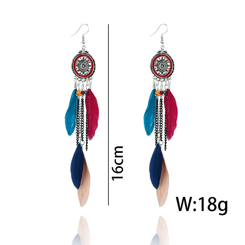 Новинка! Винтаж Перо Серьги Ловец снов в богемном стиле кисточкой цепь длинные