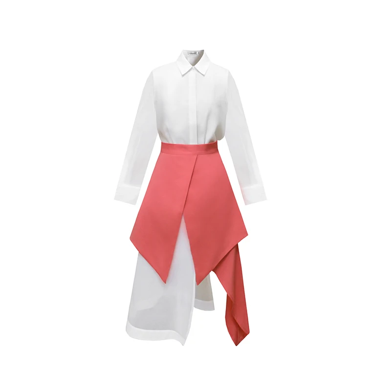 New Design Fashion Shirt Skirt Two Pieces Suit Sets Women Slim Organza +High Waist Contrast Color Irregular Hem C409 | Женская одежда