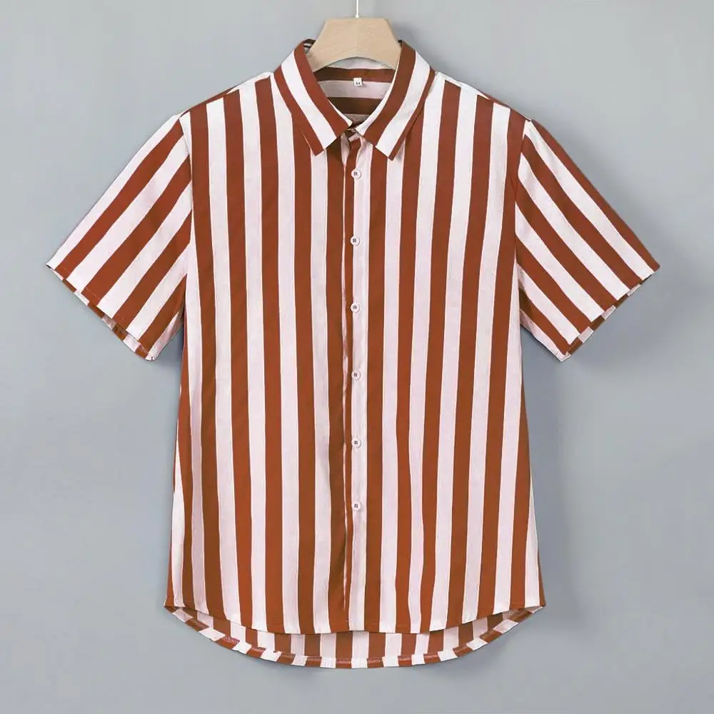 Новая повседневная мужская полосатая рубашка Мужская мешковатая пляжная