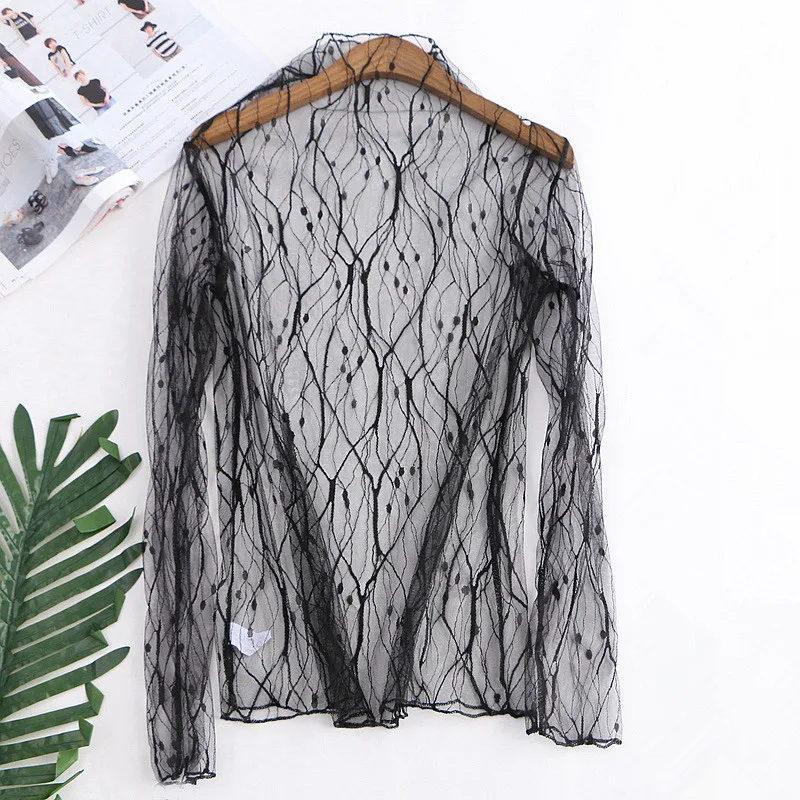 Кружевные блузки на весну и лето рубашка женские топы привлекательная сетчатая
