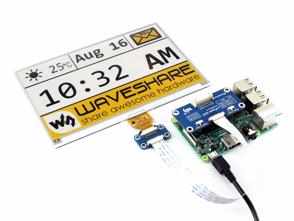 7.5inch e-Paper HAT (C) 640x384 E-ink Display Module Three-color SPI interface compatible with Raspberry Pi 2B/3B/Zero/Zero W | Компьютеры