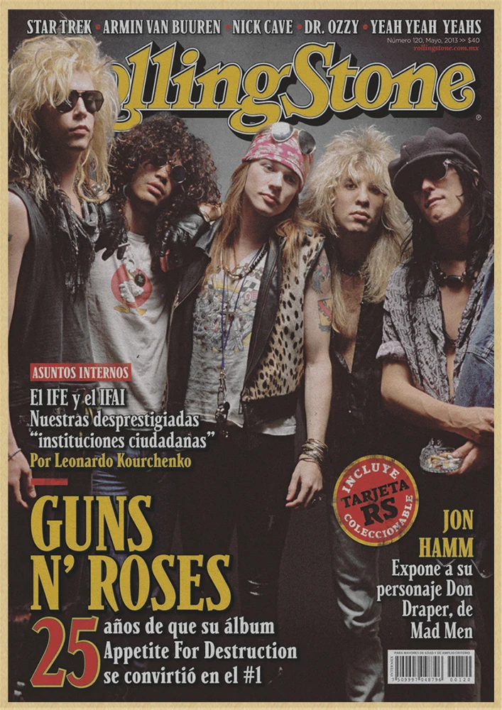 Guns N Roses рок-музыка плакаты винтажный плакат на стену стикер домашний декор крафт-бумага постер для бара/кафе - Цвет: Светло-желтый