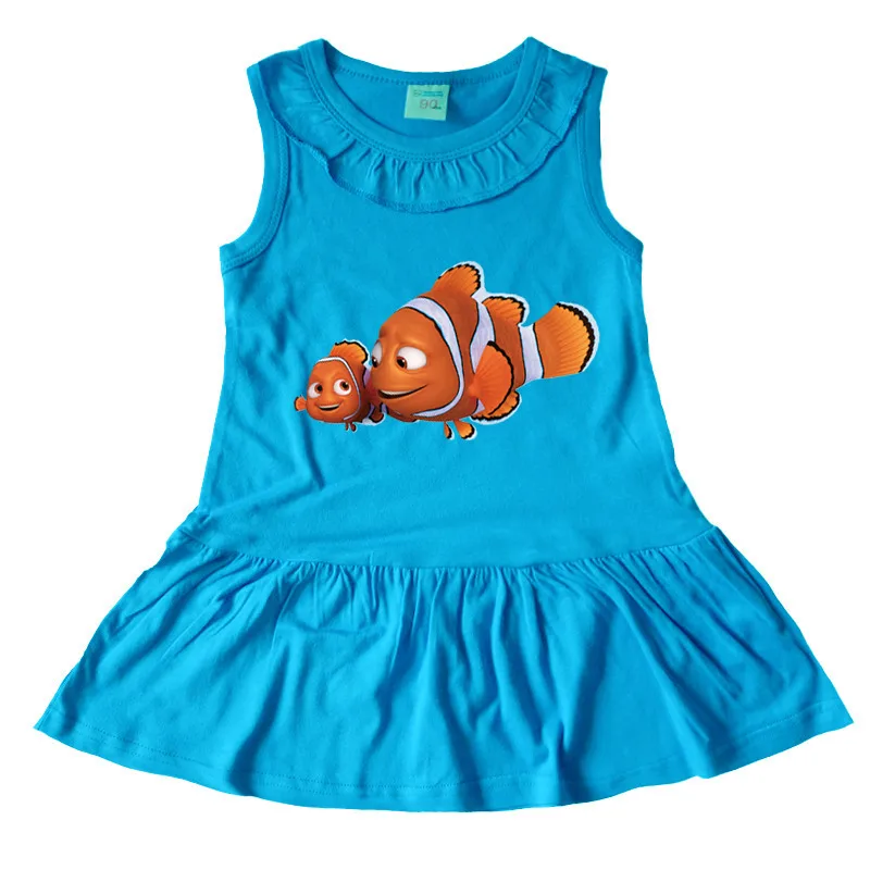Платья для маленьких девочек летняя одежда с милым рисунком рыбы хлопковые