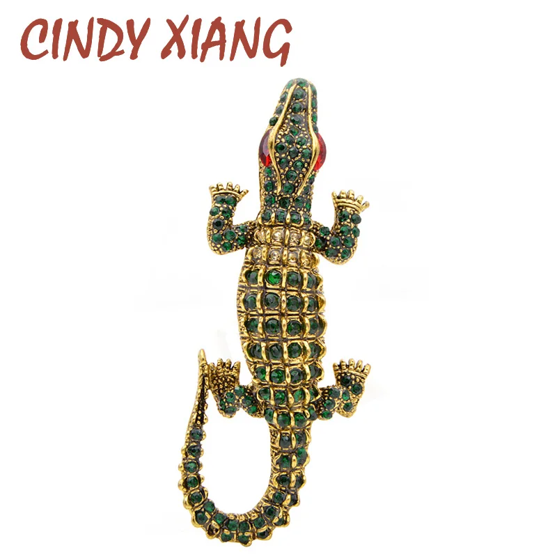 

CINDY XIANG New Arrival 2 Colors Available Rhinestone Crocodile Brooches Vintage Animal Pins Trendy Jewelry Party Accessories