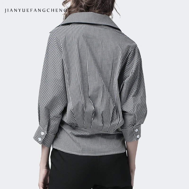 Женское серое клетчатое рубашка семь хлопковый топ с длинными рукавами и