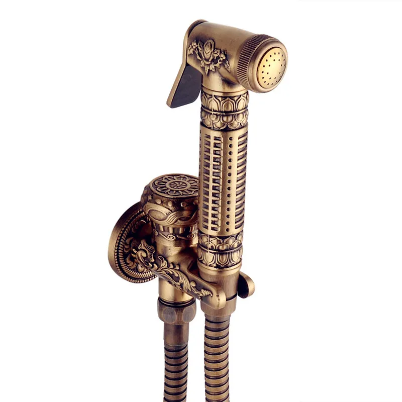Латунный смеситель для биде в античном стиле резной кран унитаза с цветочным