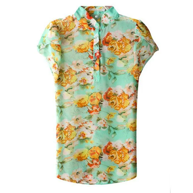 Летняя шифоновая блузка с цветочным принтом новинка 2017 женские повседневные