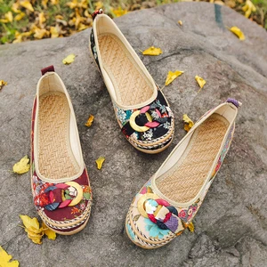 Женские парусиновые балетки AARDIMI, Повседневная Цветочный из хлопчатобумажной ткани обувь ручной работы на плоской подошве, обувь, мокасины-лодочки без застежки