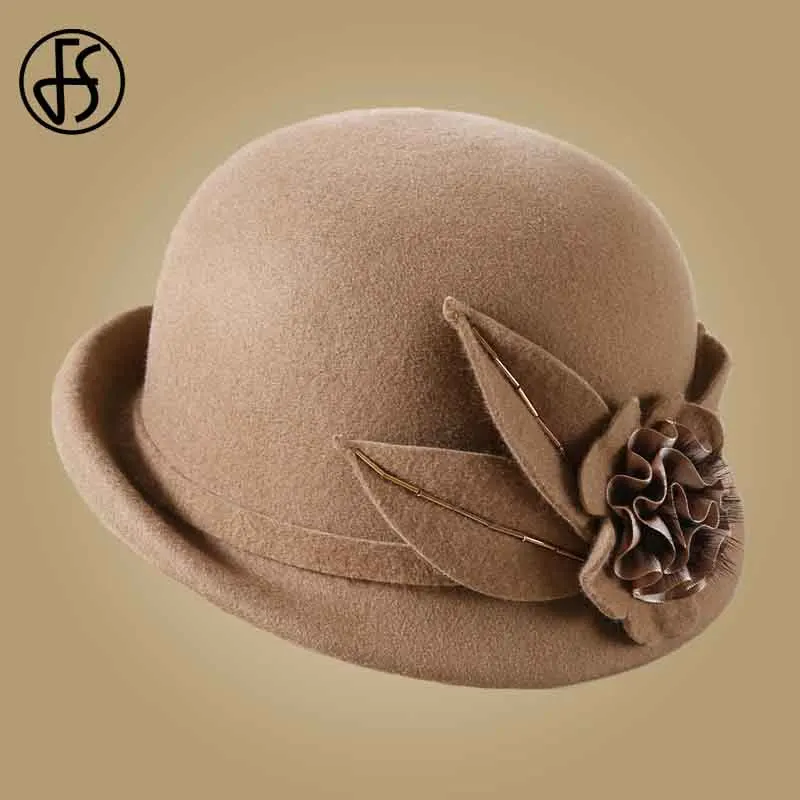 Женская фетровая шляпа FS черная шерстяная с широкими полями осенне зимняя