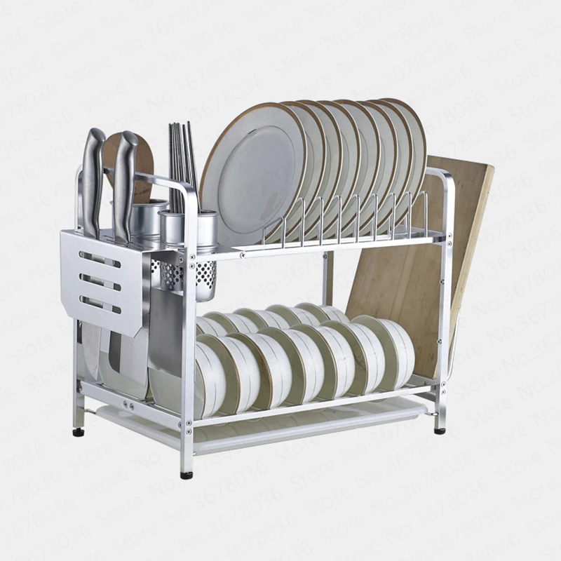 Алюминиевая стойка для посуды Многофункциональный кухонный стеллаж с двойной