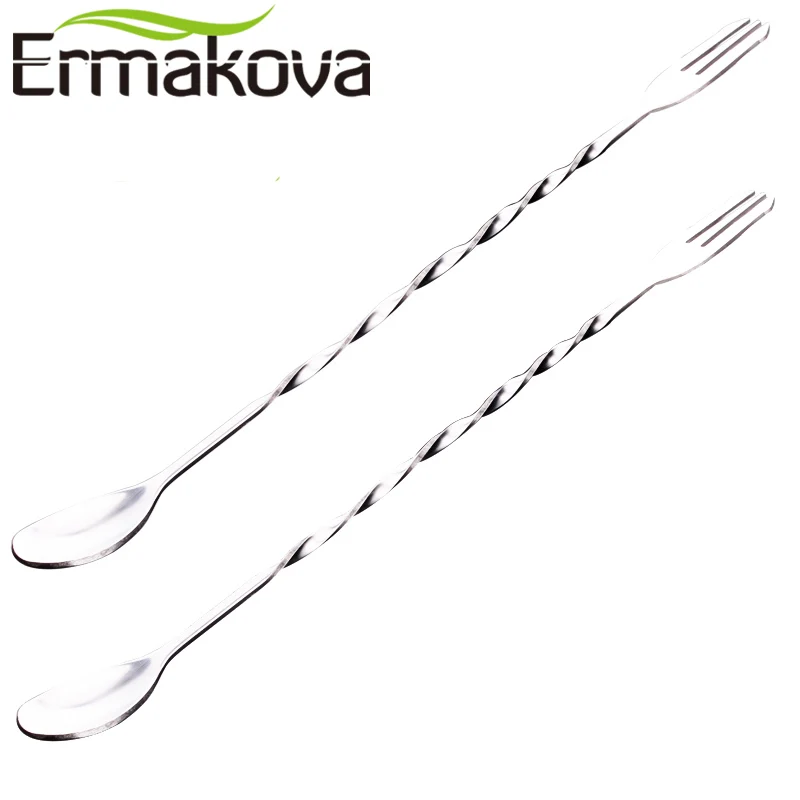 ERMAKOVA набор из 2 барная ложка с вилкой винтовая мешалка ложки длинной ручкой витая