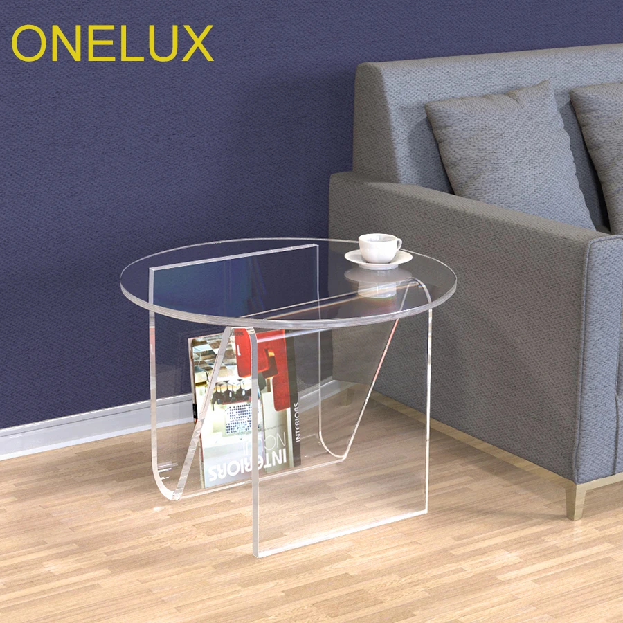 

Clear Round Acrylic Coffee Tea Table, Lucite Occasional Sofa Side Magazine/Laptop Tables