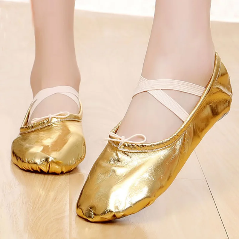 USHINE New professional PU gold silver training body-shaping Yoga slippers shoes belly ballet dance shoes kids girls woman