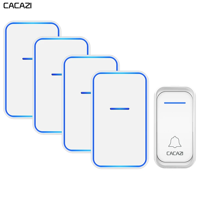 

CACAZI Home Intelligent Wireless Doorbell Waterproof 300M Remote 1 Button 4 Receiver US EU UK AU Plug Welcome Calling Door Bell