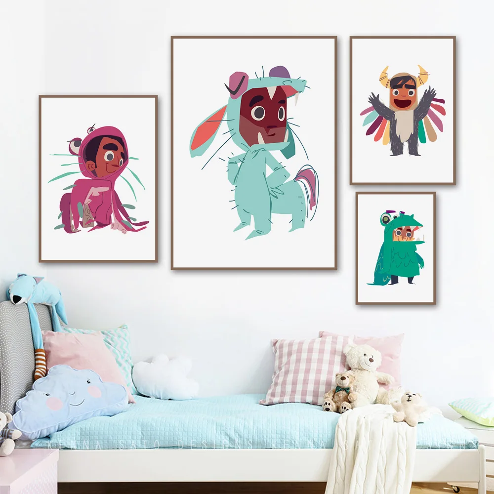 Мультфильм животных мальчик маскарадный крокодил скандинавские плакаты и