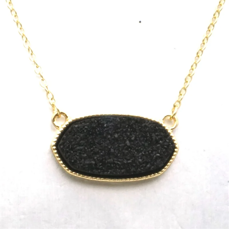 7 цветов Druzy Кулон из друзы ожерелья Шестигранная Смола Druse золотой воротник