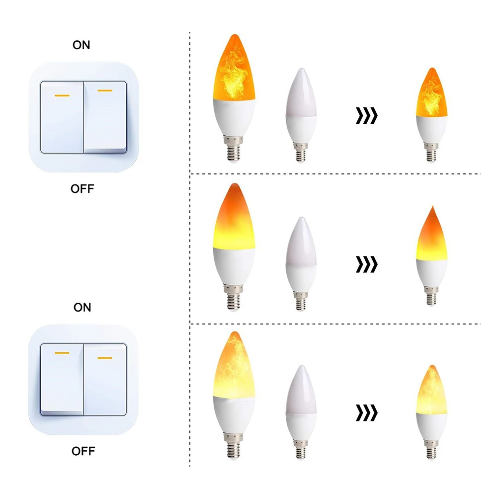 

3W E14 LED Candle Energy Saving Lamp Christmas Decorative Home Flame Light 220V SMD2835 Bulb