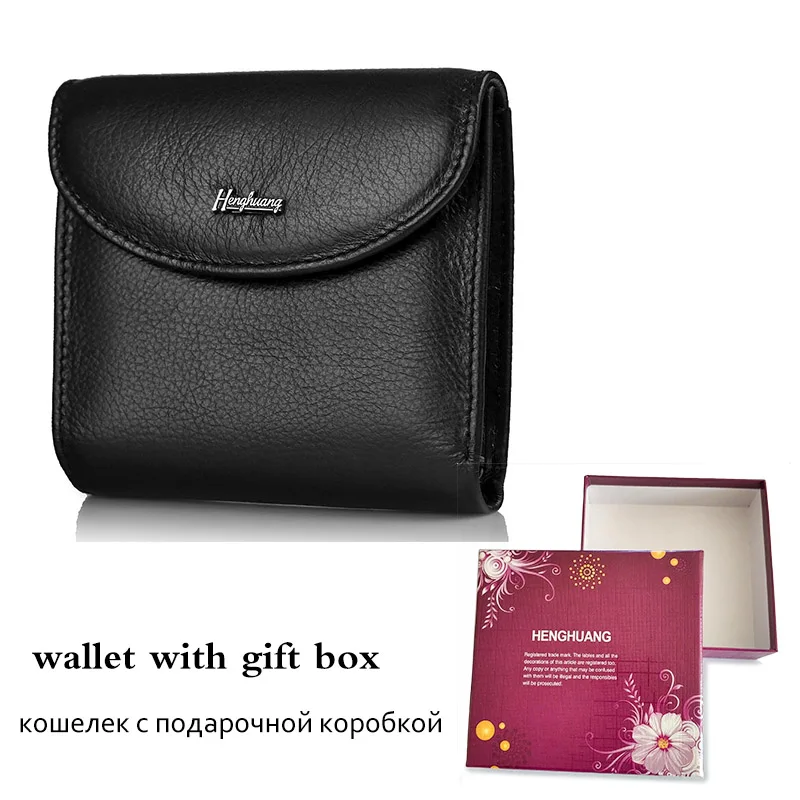 Black with gift box HH Мини женские кошельки из натуральной кожи, тонкий женский клатч, дизайн, роскошные женские кошельки, отделение для монет, мульти держатель для карт, сумки - Цвет: Black with gift box