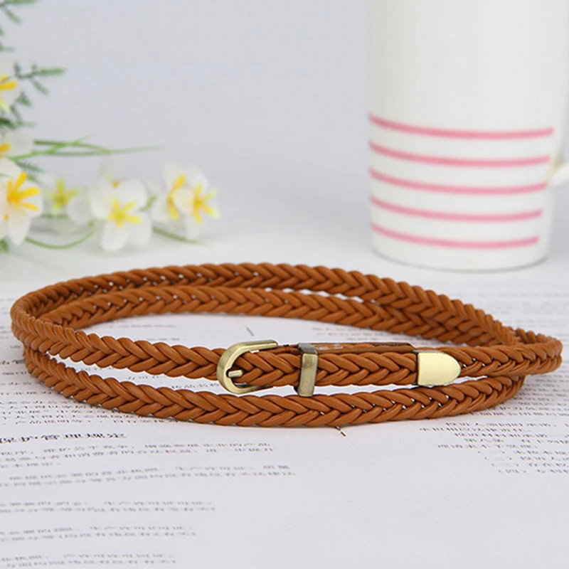 Ремень из искусственной кожи для женщин плетеный пояс с широкой пряжкой