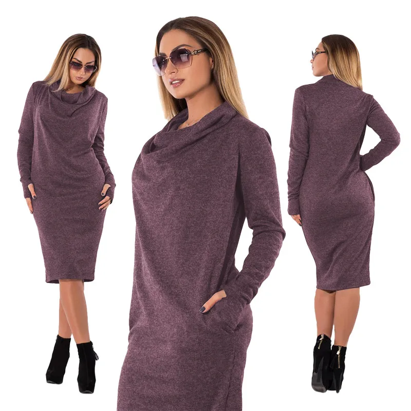 Плюс размеры L-6XL женские элегантные однотонные повседневное водолазка Vestido по