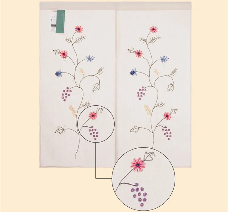 Новинка! Половинная занавеска ручной работы из хлопка и льна с вышивкой в