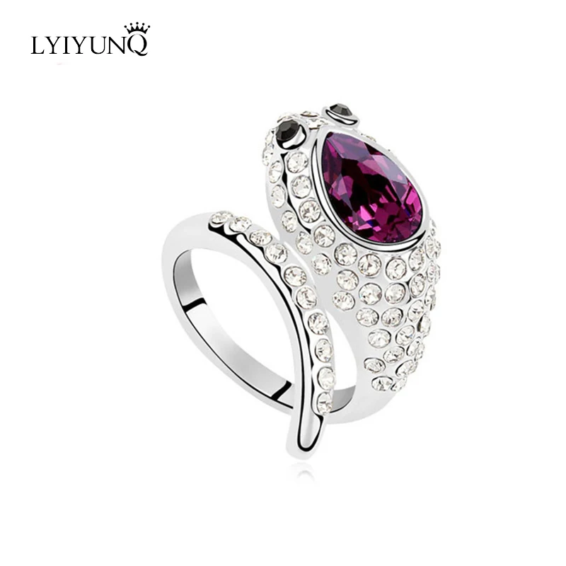 Fashion Brand Silver Plated Lovely Animal Fine Jewelry Trendy Cute Snake Girls Crystal Wedding Rings For Women | Украшения и