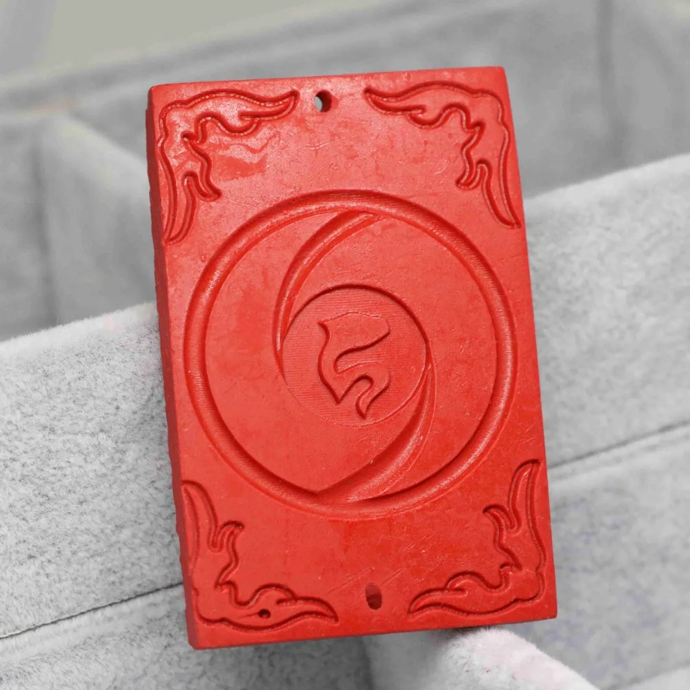 Благородный синтетических красный киноварь резные Улыбка Будды прямоугольник