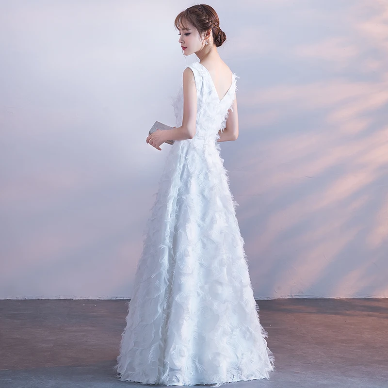 Treutoyeu Evening White Dress for Princess Summer New Fashion Floor Length Pure V-Neck Party D074 | Женская одежда