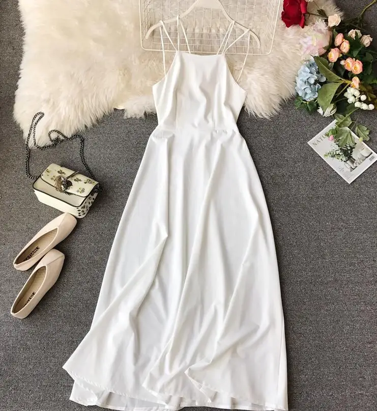 Women's summer cross belt backless dress female sexy sleeveless beach vacation chic TB573 | Женская одежда