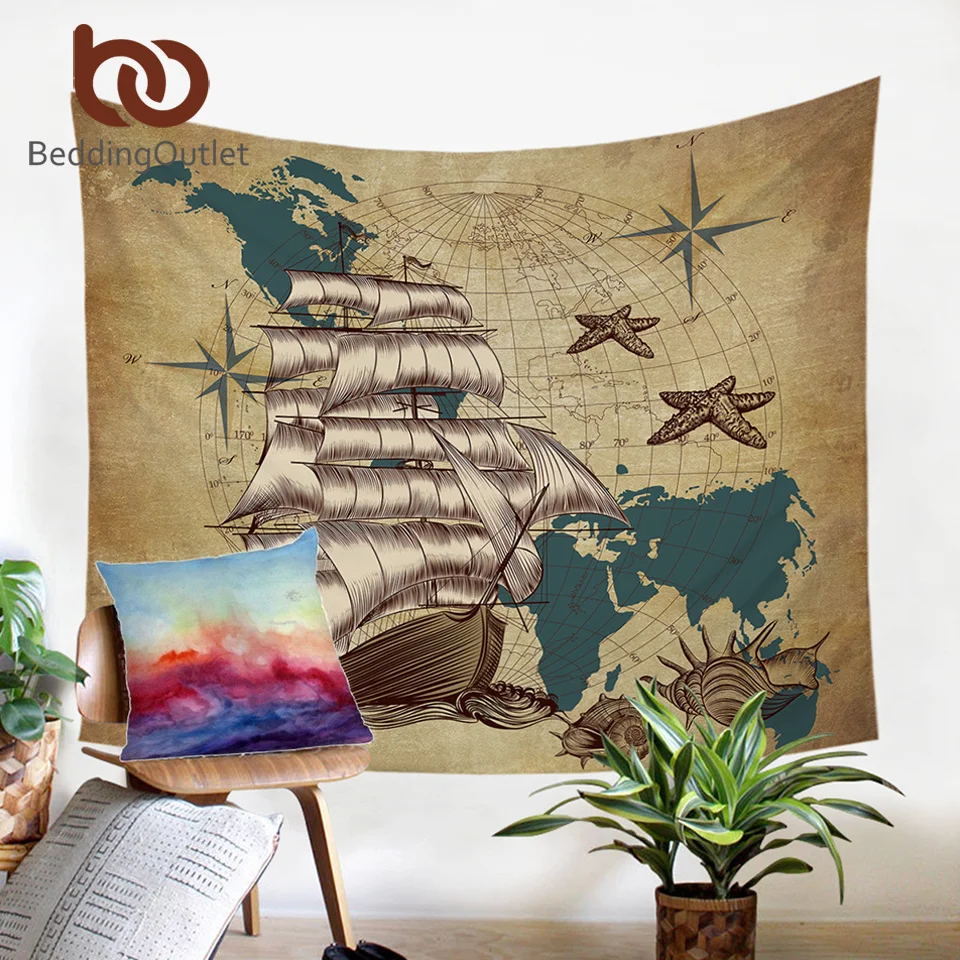 Постельные принадлежности Outlet парусный корабль гобелен морской настенный карта