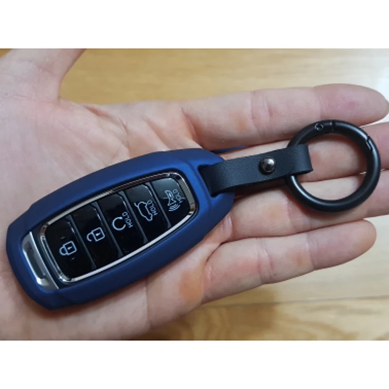 Автомобильный чехол для ключей, брелок, кольцо из сплава, синий для hyundai Kona I30 Ix35 GI Acento Santa Fe Palisade-, защитный чехол для ключей